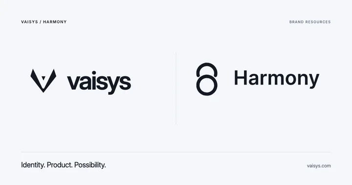Vaisys and Harmony — Brand resources. Both official identities in a carefully balanced dual-brand composition.