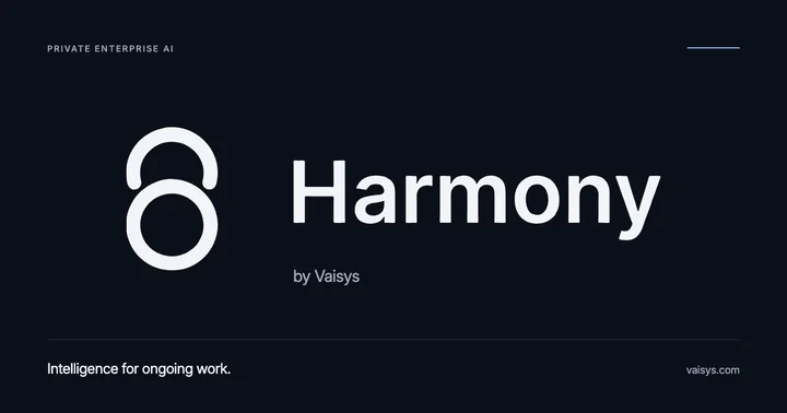Harmony by Vaisys — Private enterprise AI. The official wordmark in a balanced, centered cool-white composition on ink.