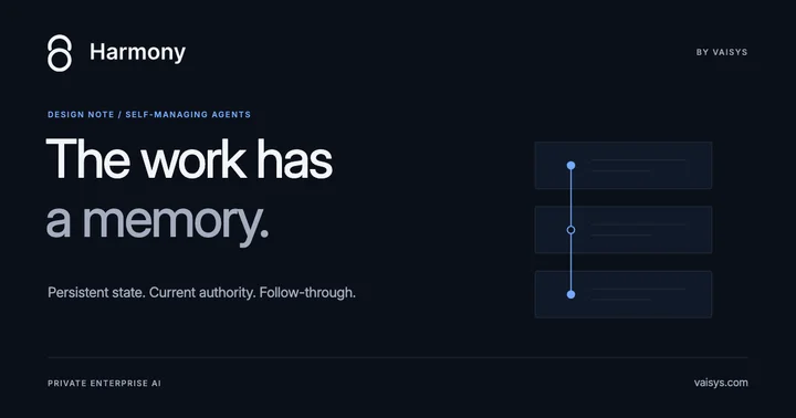 Vaisys engineering — The work has a memory. A continuous record spans separate sessions, illustrating persistent self-managing agents.